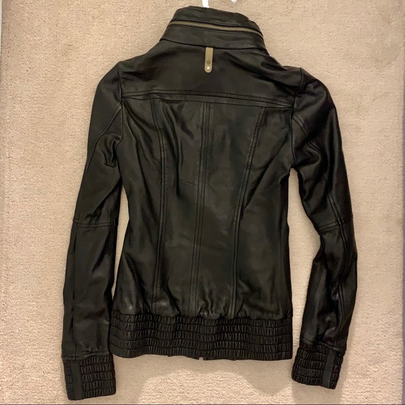 Mackage x Aritzia Black Leather Jacket with Hood - Picture 2 of 7